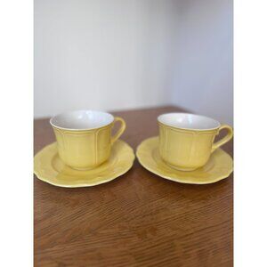 Vintage Buttercup Federalist Yellow Ironstone Tea Cups & Saucers Set for Two Jap